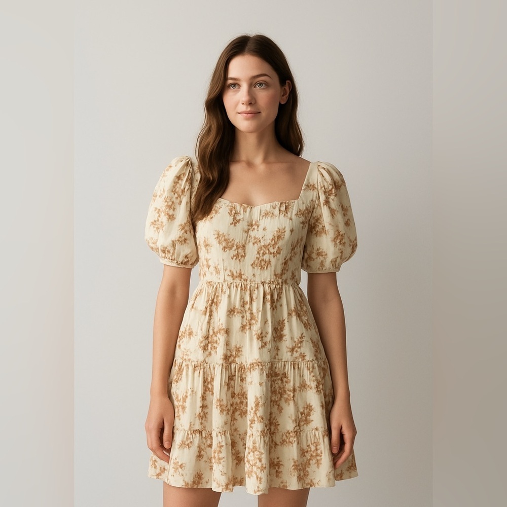 Blu Pepper Cottagecore Puff Sleeve Toile Mini Dress size medium